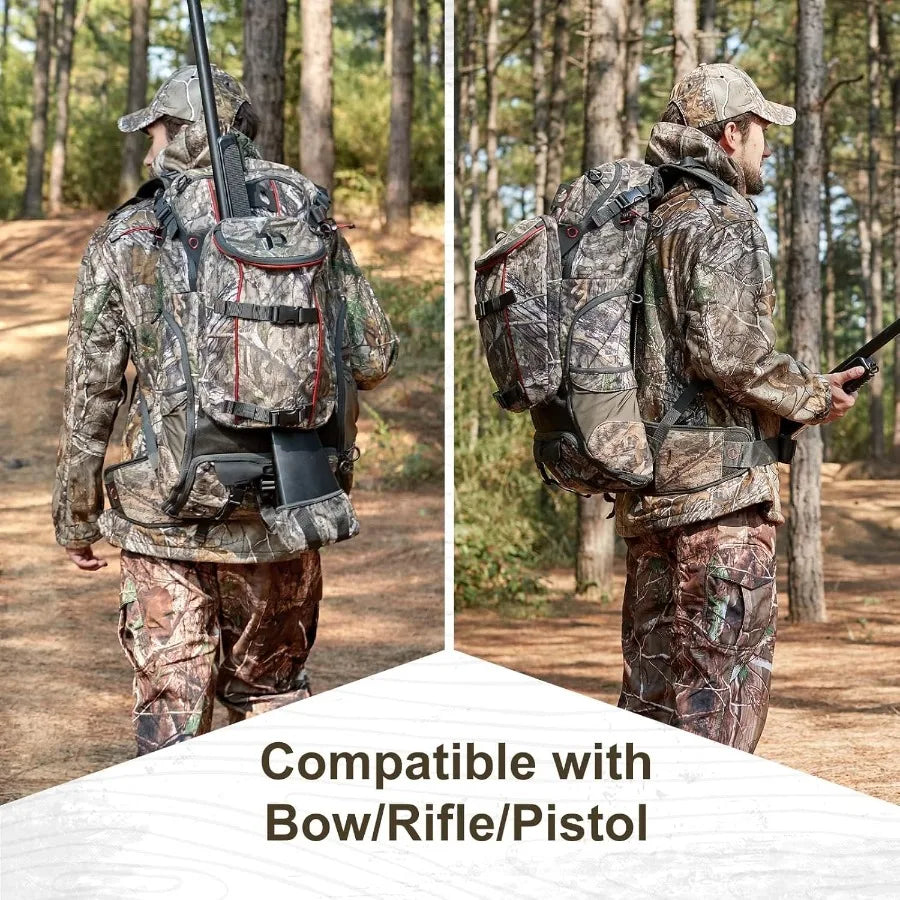 TR Hunting Backpack 3400cuWaterproof Hunting Pack with Rifle Holder Internal Frame Rain Cover Camo Hunting Daypack for Rifle Bo