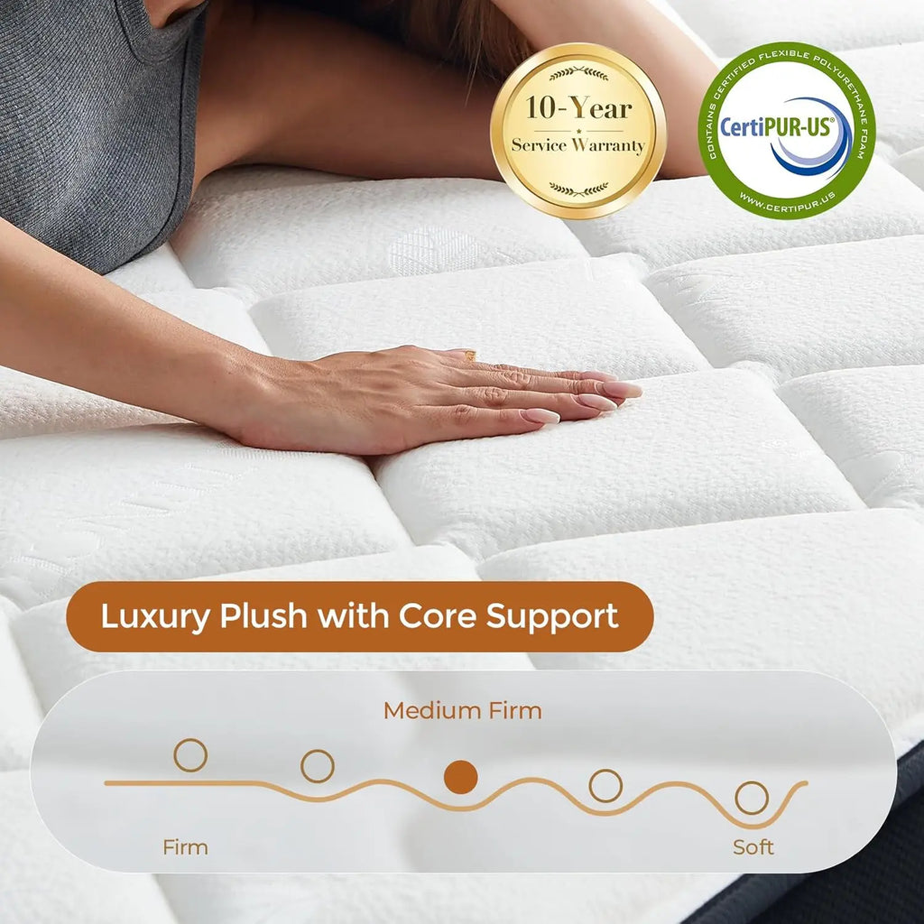 12 Inch Queen Hybrid Mattress, Medium Firm with Memory Foam and Pocket Springs for Pressure Relief