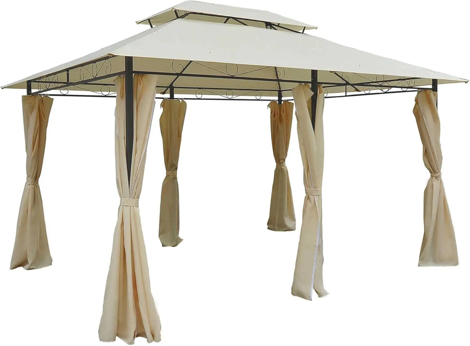10' x 13' Patio Gazebo, Outdoor Gazebo Canopy Shelter with Curtains, Vented Roof, Sturdy  Steel Frame, UV resistant Pergola