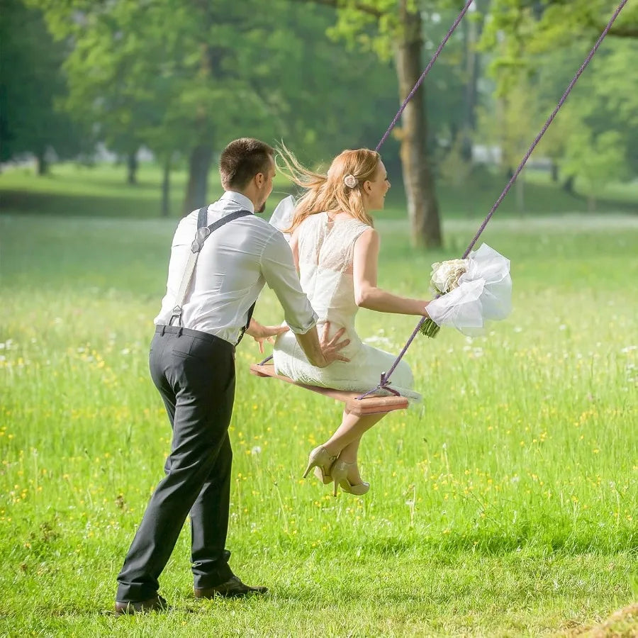 Teak Wooden Swing Outdoor Wood Tree Swing Seat for Adults Backyard Columpio Swing Set Height Adjustable 16.7x7inch