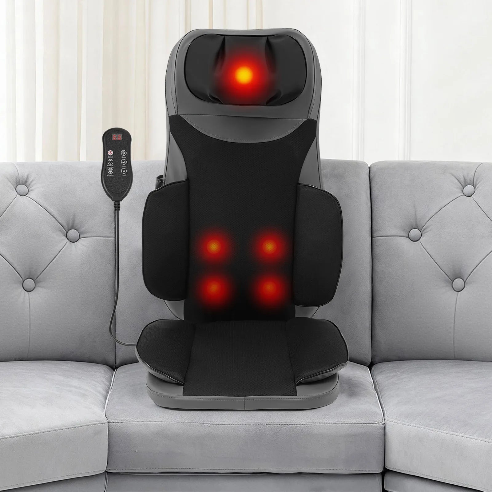 Electric Massage Seat Pad with Heated Neck & Back Relief, 5-in-1 Modes (3D Massage/Heat/Vibration), 3 Intensity Levels