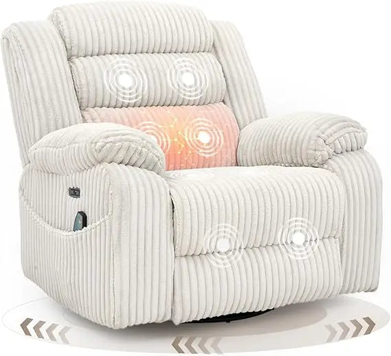 Power Swivel Rocker Recliner Chair for Adults with Massage and Heat, USB and Type-C Charging Port, Infinite Position, Electric