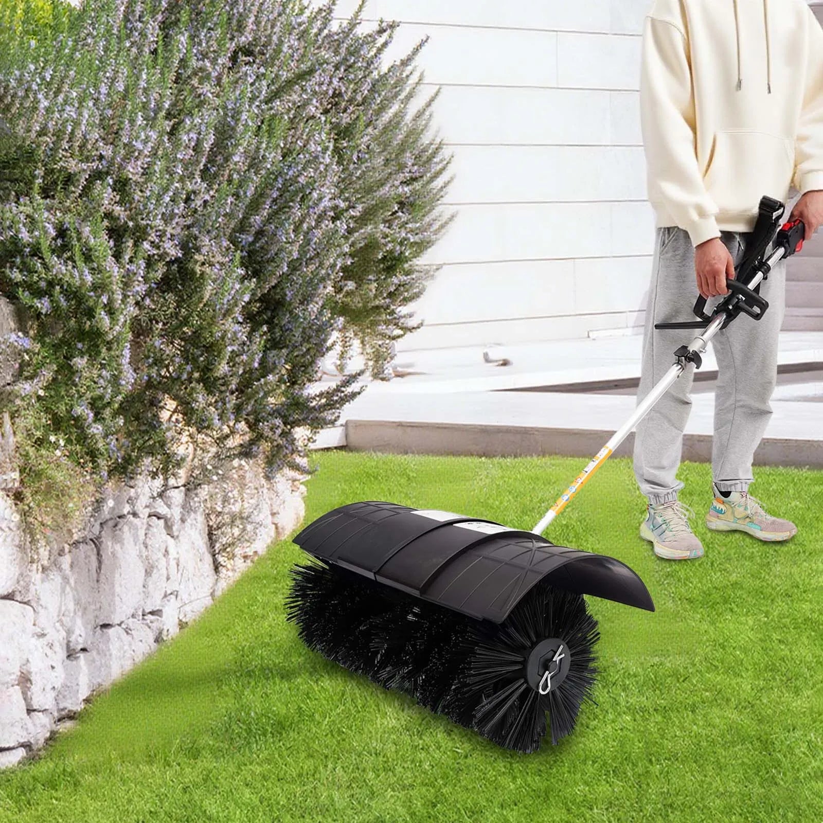 8500rpm Gasoline Powered Broom Sweeper,1700W 52CC 2-Stroke Gasoline Lawn Cleaning Sweeping Machine, Handheld Sweeper