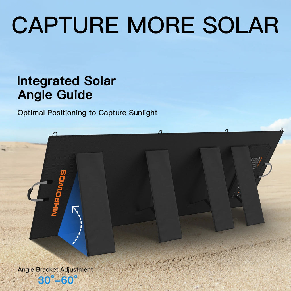 MHPOWOS Solar Panel with Adjustable Kickstand 400W Foldable Portable Solar Charger, IP67 Waterproof for Camping, RVs, Blackouts
