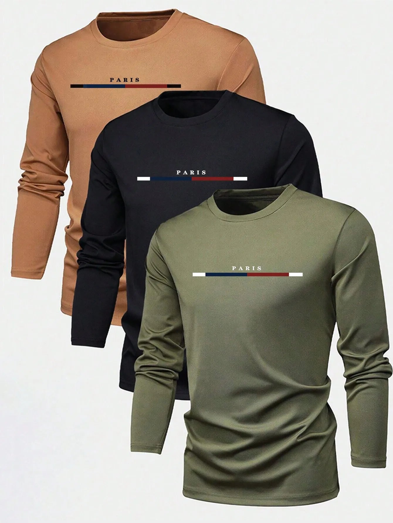 3pcs Men's Minimalist Letter Print Long Sleeve T-Shirts for Casual Daily Wear, Autumn Fall Style