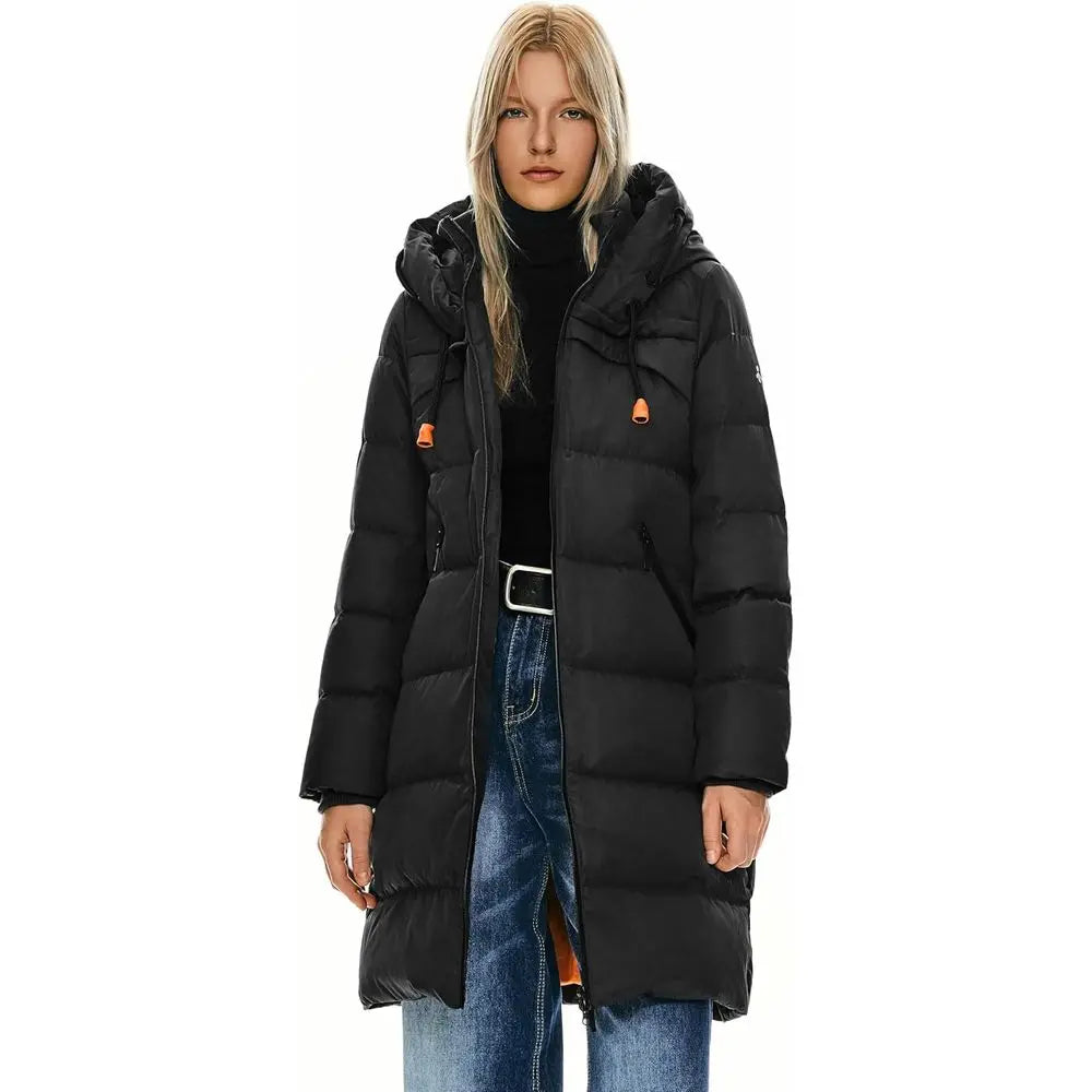 Women's Thickened Winter Down Coat Hooded Puffer Long Jacket with Pocket
