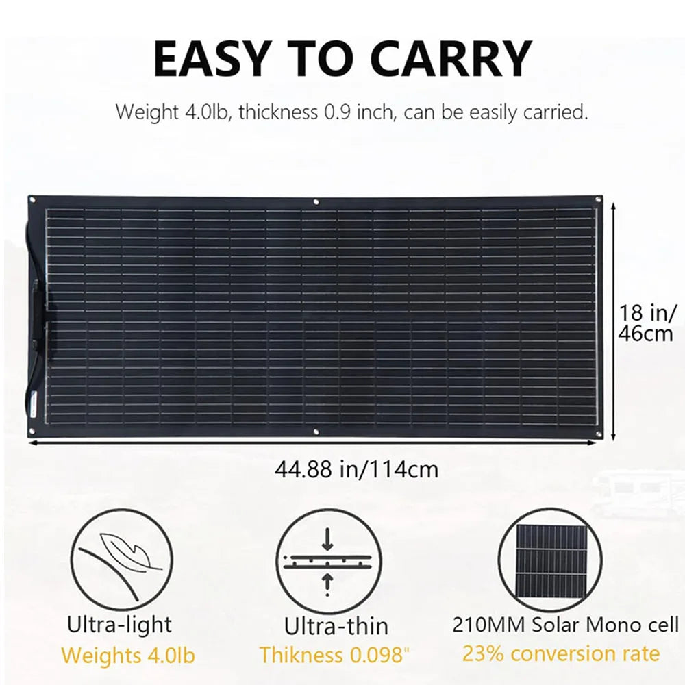 100 Watt Fiberglass Flexible Solar Panel 1000W-100W , Portable Bendable 12 Volts Mono Cell for RV Camping Home Boat Marine