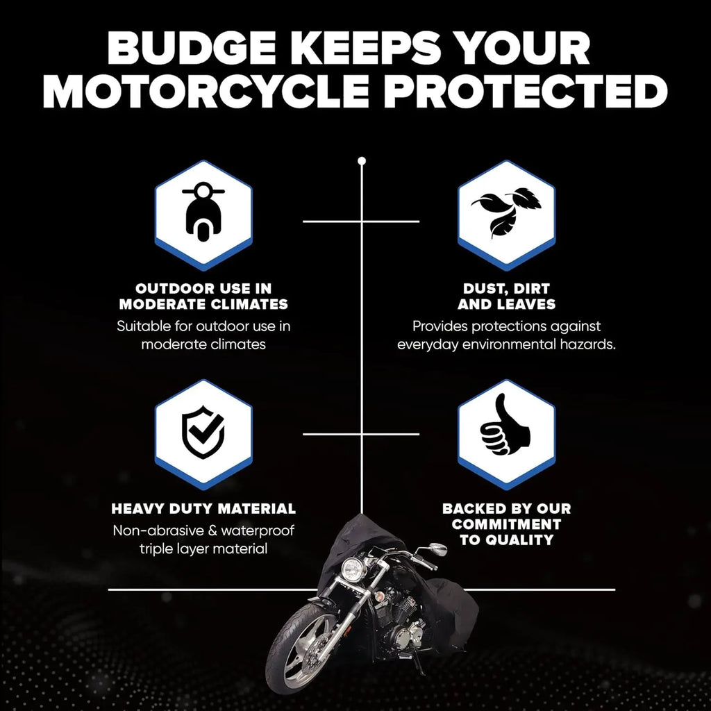 Heavy-Duty Waterproof Motorcycle Cover, 600D Polyester, Fits Up to 96 Inches, All-Weather Protection