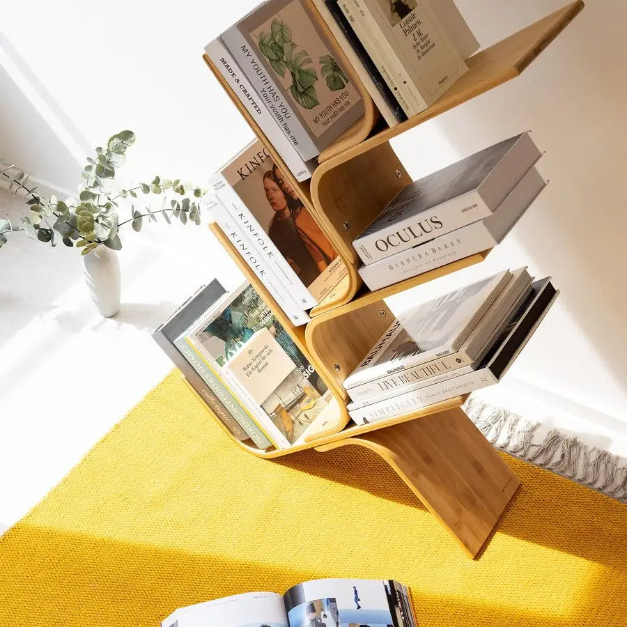 Tree Bookshelf Curved Tree Bookcase Made of Bent Bamboo Modern Floor Standing Book Shelf with 6 Shelves 6Tier Rack for Books, CD