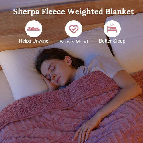 15 lbs Weighted Fleece Blanket for Sleep, Soft Dual-Sided Sherpa & Fuzzy Cover, Cozy Winter Throw (Apricot Pink, 60x80 Inches)