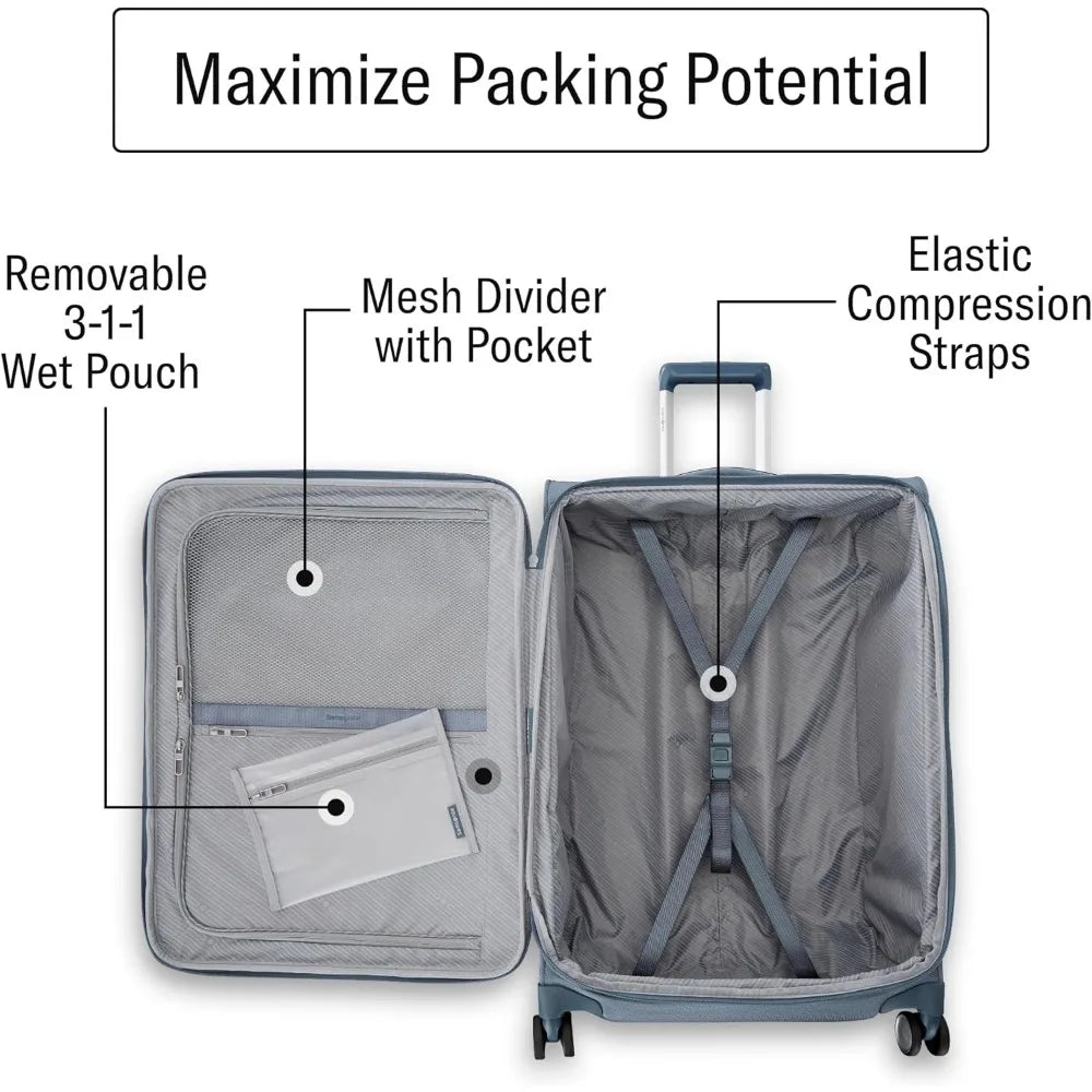 medium lightweight expandable polyester softside luggage with spinner wheels - airline approved