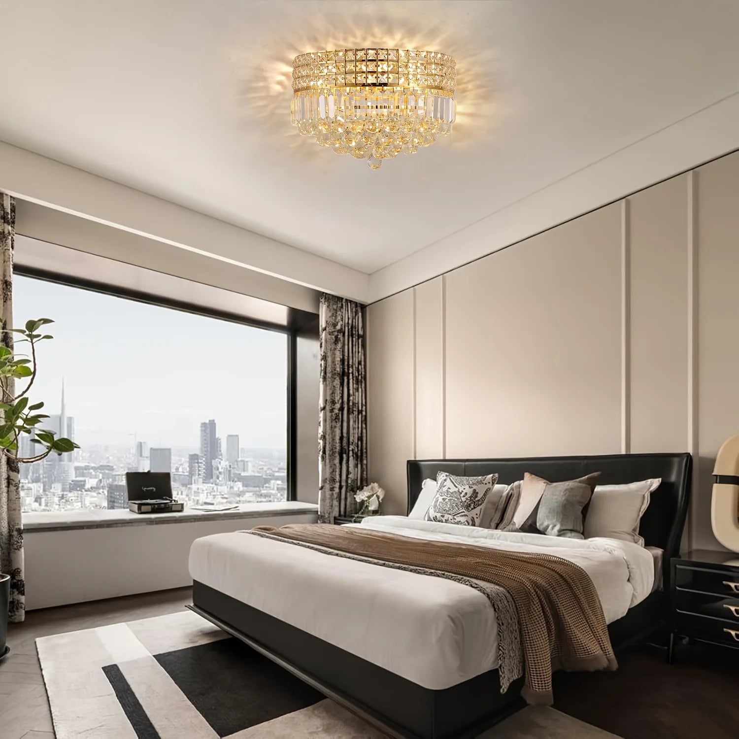 Gold Hallway Crystal Ceiling Light, Round Flush Mount Modern Crystal Ceiling Light for wardrobe/bathroom/hall/bedroom