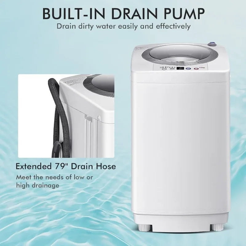 Full-Automatic Portable Washing Machine, 8 LBS Capacity w/6 Programs & 3 Water Levels, LED Display, Drain Pump, Compa