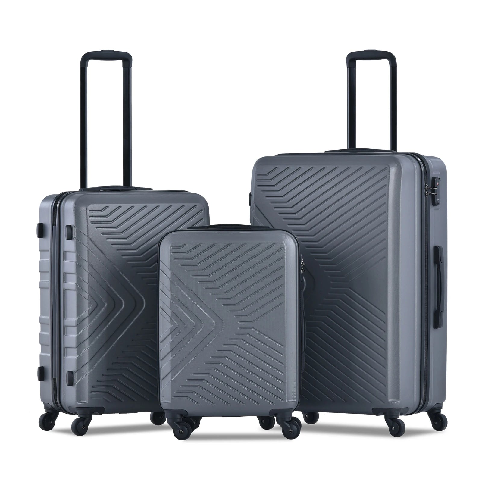 3 Piece Luggage Sets  (20INCH /24INCH /28INCH ) ABS Lightweight Suitcase with Two Hooks, Spinner Wheels, TSA Lock,  Black