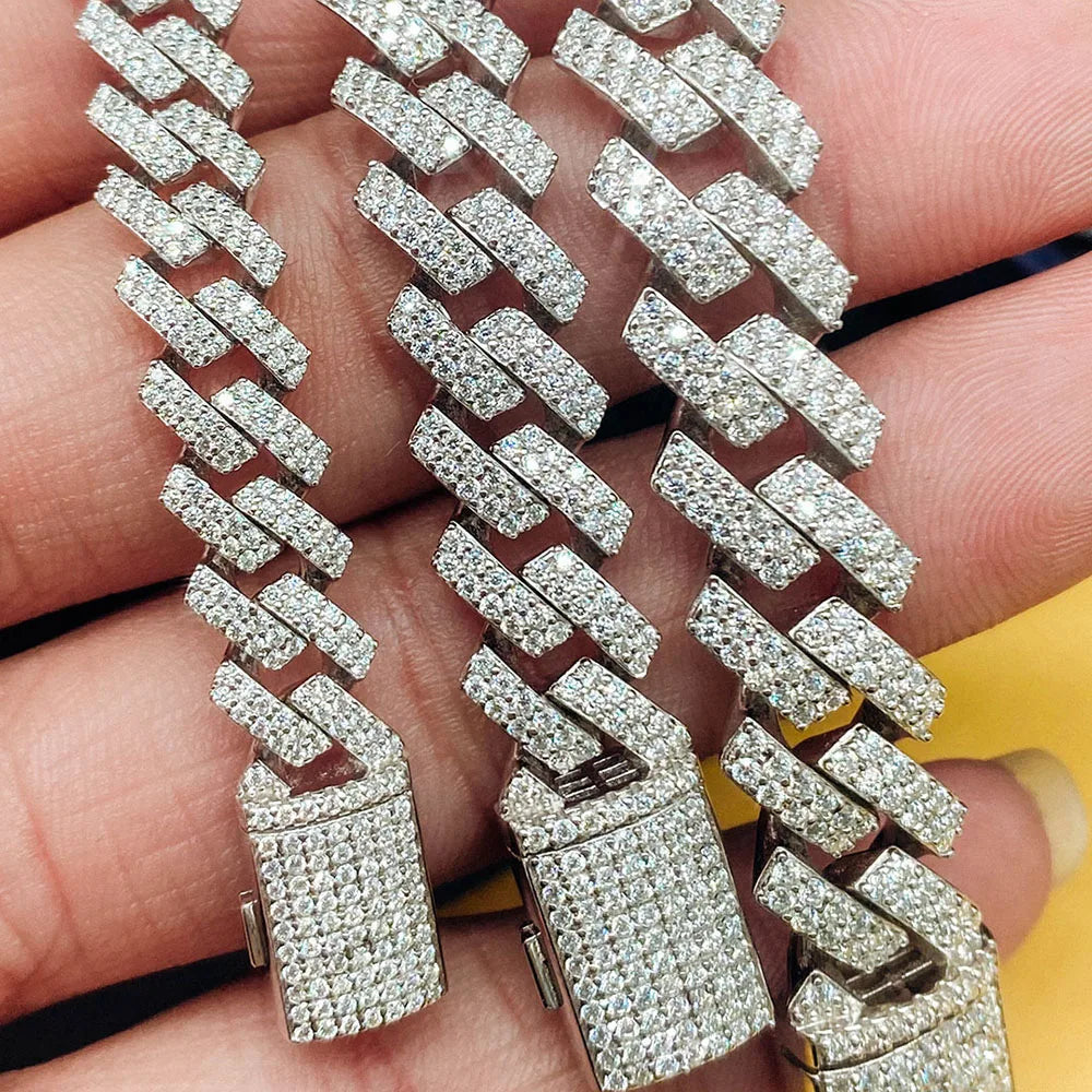 Provence Fashion Cuban chain Bracelet for Men Moissanite Silver Hip Hop jewelry Everyday Double row stones Cuban Link Wrist Gift