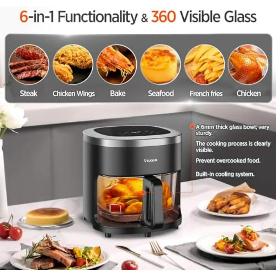 4.5QT Glass Air Fryer with Viewing Glass Pot for Air Frying Roasting Reheating Dehydrating Nonstick Dishwasher Safe Basket 97 L