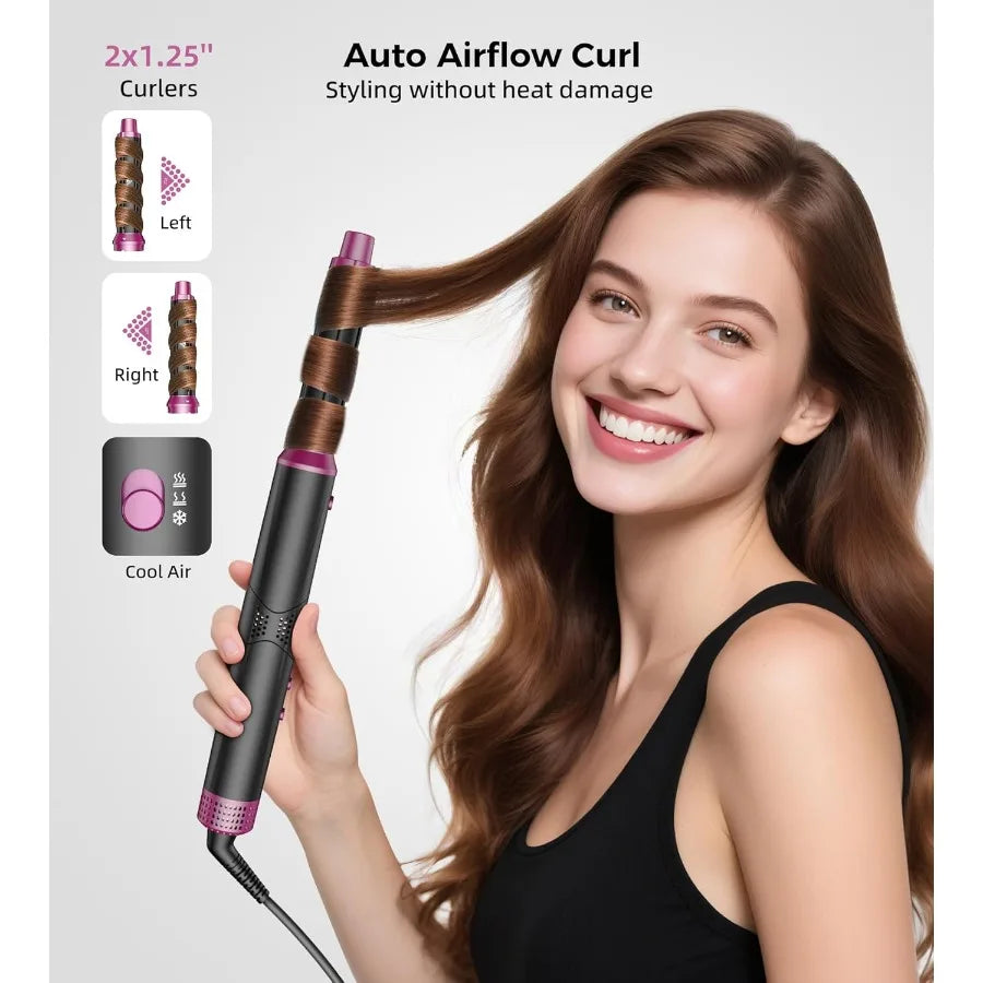 5 in 1 Hot Air Styler Hair Dryer Brush High-Speed Blow Dryer Fast Drying Curling Without Heat Damage Volumizing Straightening A