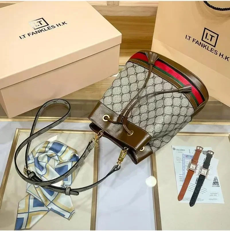 Women's Bucket Bag Trend Brand Retro Printed Shoulder Bags Classic Versatile Crossbody Designer Luxury Handbag