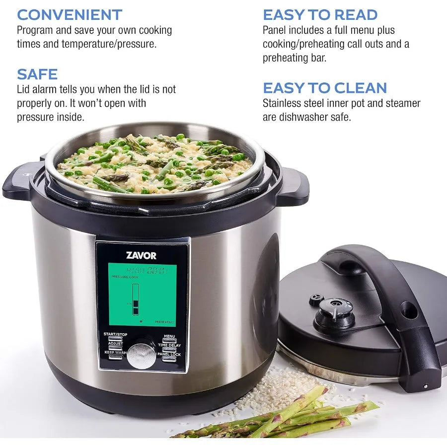 LUX LCD 6 Quart Programmable Electric MultiCooker for Home Kitchen: Advanced Pressure Cooking Slow Simmering Rice Preparation Y