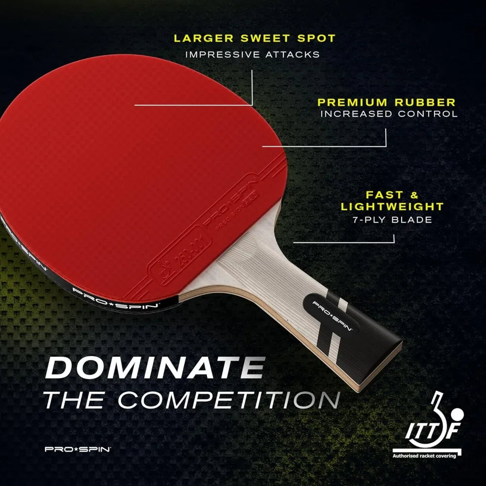 PRO-SPIN Ping Pong Paddles Set of 4 – ITTF Approved Carbon Table Tennis Rackets and Balls Professional Quality