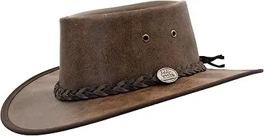Australian Kangaroo Leather Foldable Hat with Travel Bag - Two Tone Outback Style, Made in Australia