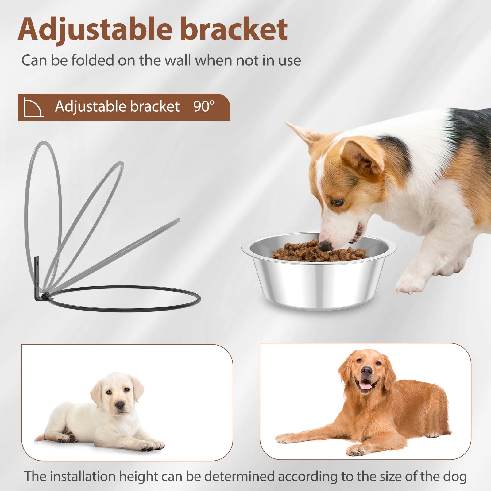 Dog Bowl Foldable Stainless Steel Raised Dog Food and Water Bowls Adjustable Height Wall Mounted Cat Food
