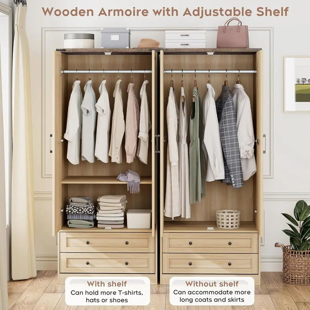 Armoire Wardrobe Closet with 2 Modern Doors Set of 2, 71" Tall Freestanding Closet Wardrobe Cabinet with Drawers and,Customized