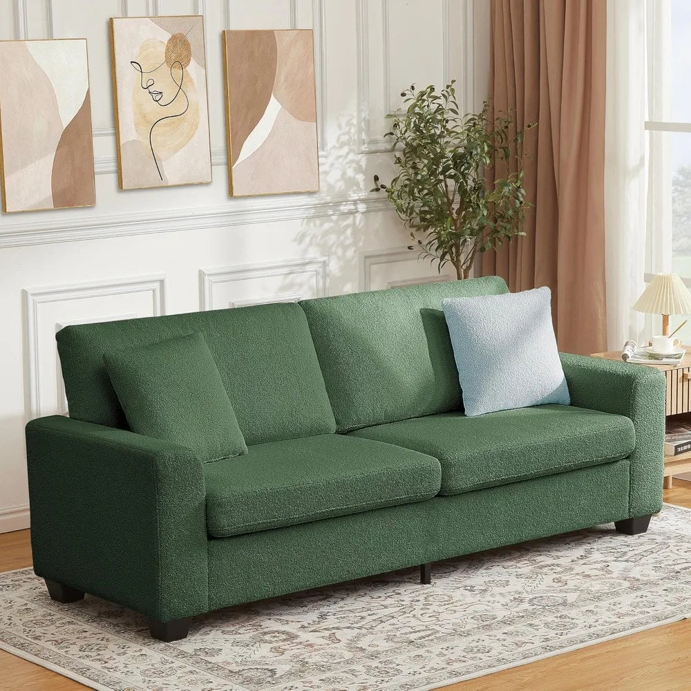 83 Couch for Living Room, Comfy Sofa with Deep Seat, Modern Sofa with Wide Armrest, Removeable Cover, Teddy Fleece 3 Seat