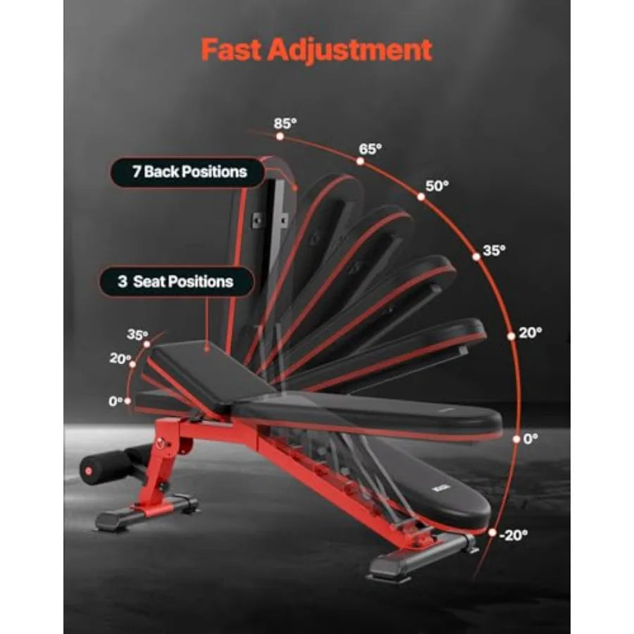 Weight Bench 1200lbs Heavy Duty Stable Weight Bench Press for Full Body Workout Adjustable Exercise Sit up Bench for Home Gym S