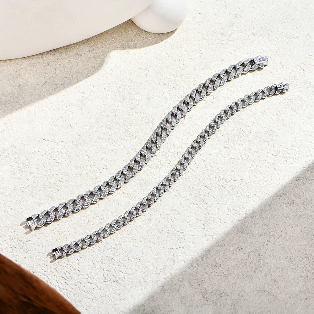 ATTAGEMS DVVS1 Full Moissanite Cuba Chain for Man Women 925 Sterling Silver 18k Gold Plated Hip Hop Tennis Bracelet Fine Jewelry