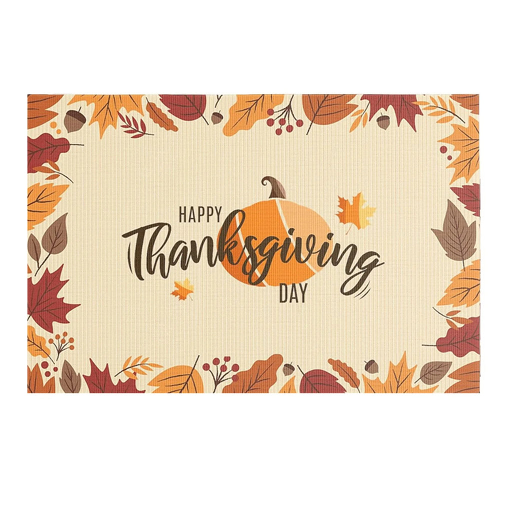 Thanksgiving Harvest Linen Table Runner with Pumpkin and Maple Leaves Print Fall Home Decor Dining Table Decoration