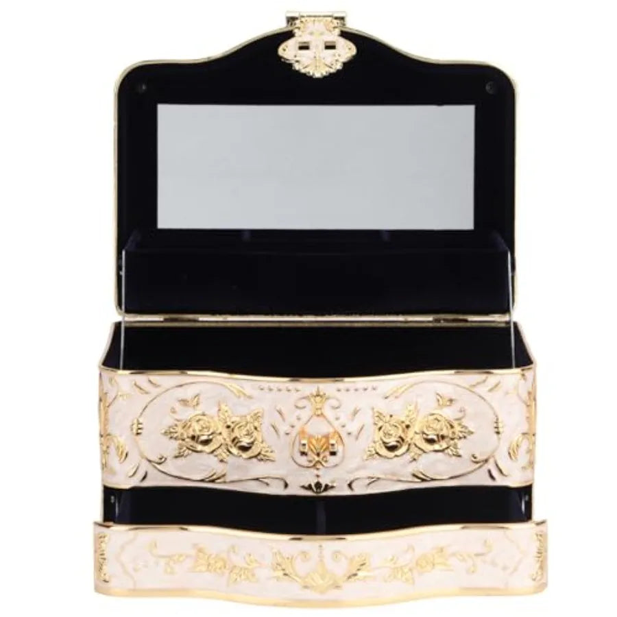 Vintage Rectangular Jewelry Box 3 Layers Small Enameled Trinket Box Organizer for Women White