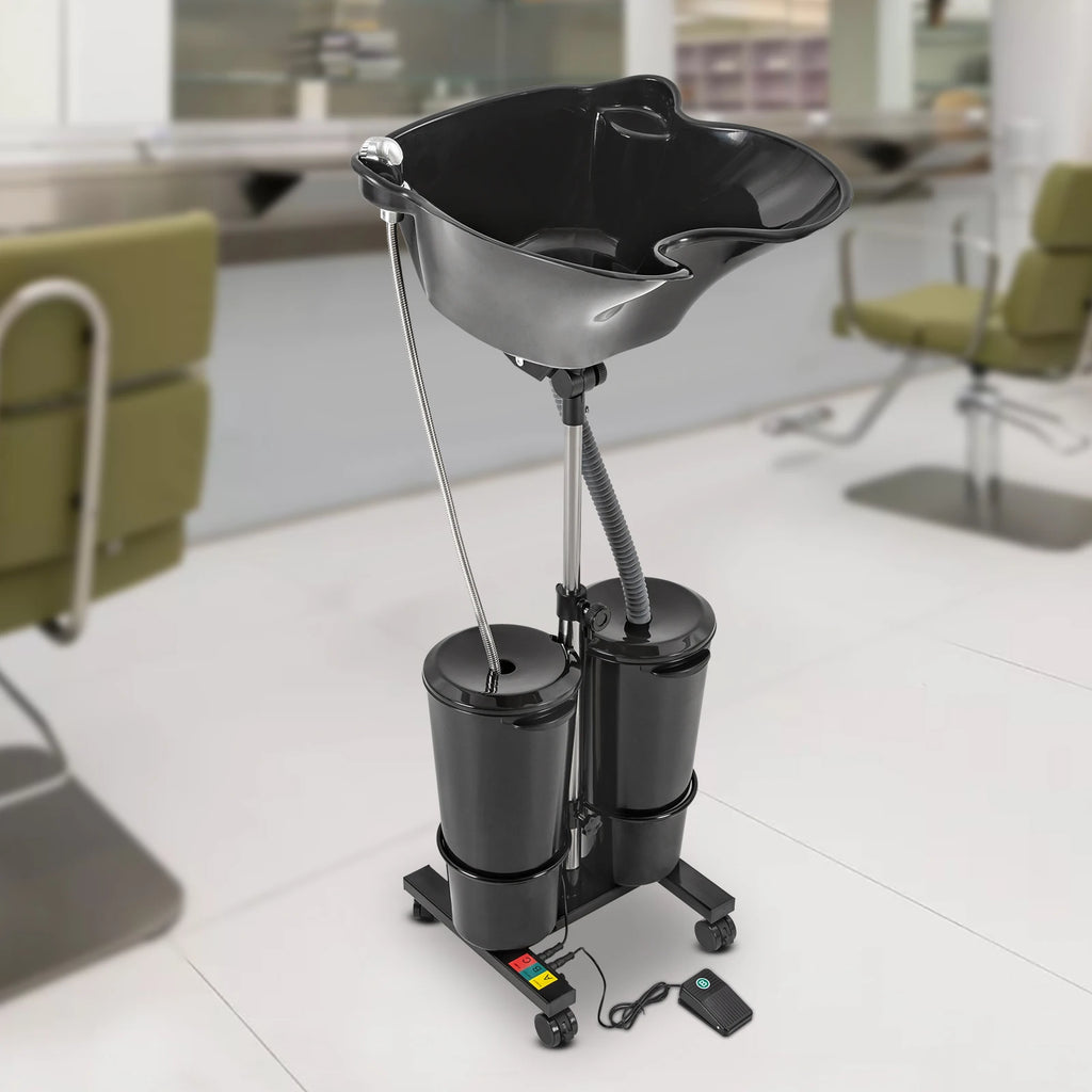 Portable Shampoo Basin with 2-Buckets Mobile Hair Wash Basin Height Adjustable For Salon Spa