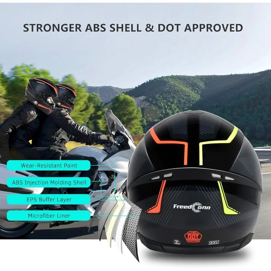Bluetooth Motorcycle Helmet FreedConn BM12 DOT Full Face Bluetooth Helmets with Integrated Intercom System for Riding Safety Du