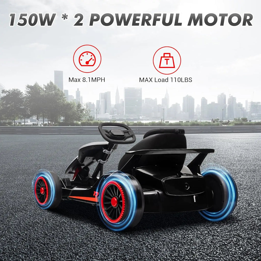 Go Kart, Electric Drift Kart Car with 24V 7Ah Outdoor Ride On Toy 2 * 200W Motor, 8.1 MPH, LED Lights 6-12 Years