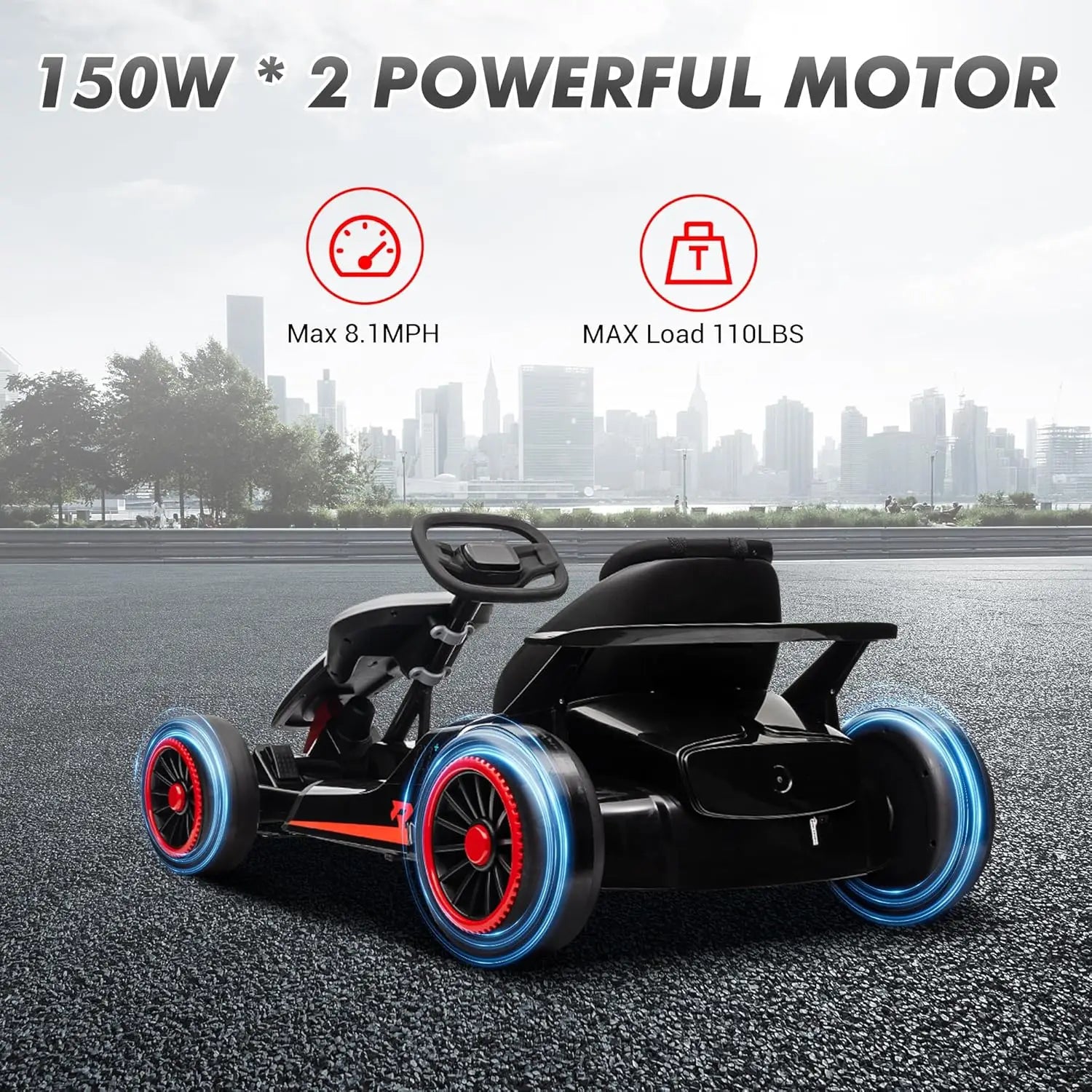 Go Kart, Electric Drift Kart Car with 24V 7Ah Outdoor Ride On Toy 2 * 200W Motor, 8.1 MPH, LED Lights 6-12 Years
