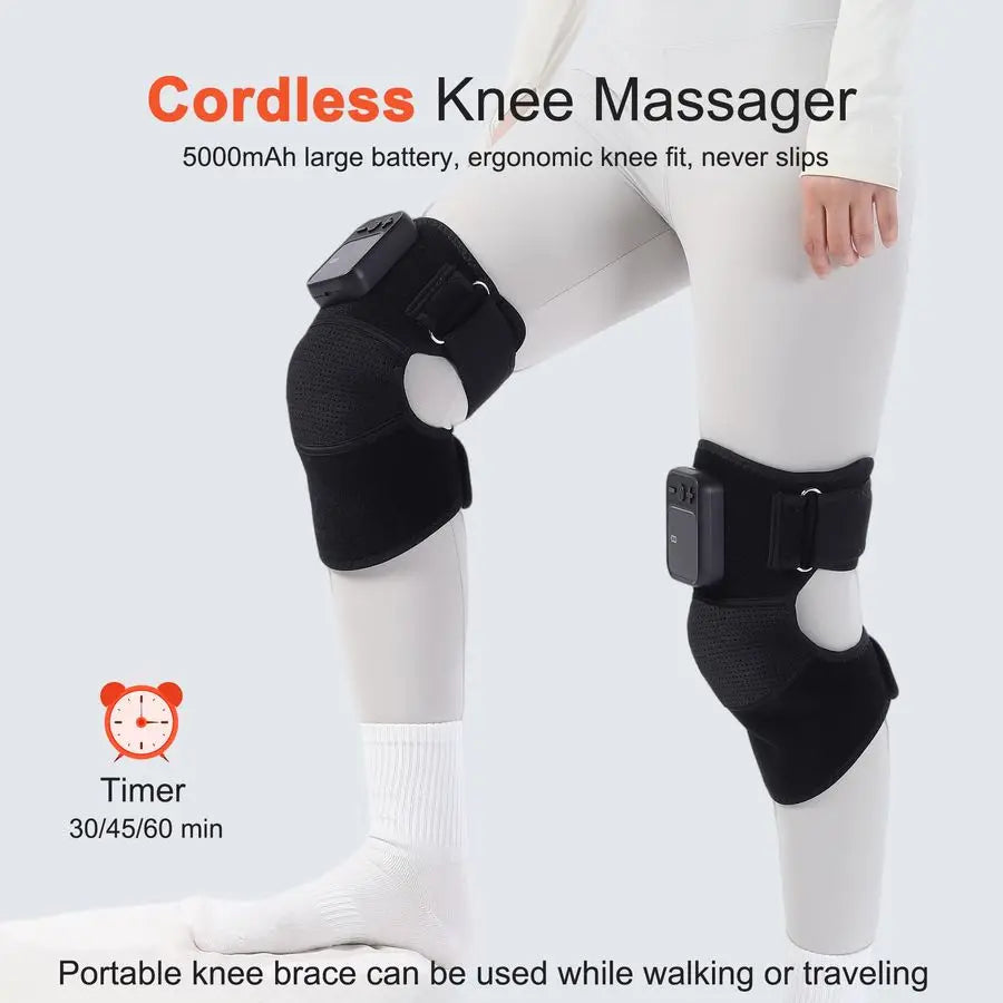 Massager with Heat for Pain Relief V5.02025 Upgraded Electric Cordless Heated Knee Brace with 6 Heat Levels and 3 Vibration Mass