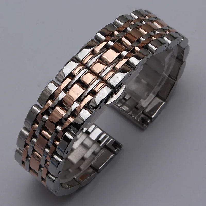 Stainless Steel Watch Band Straps Bracelets Polished Rosegold Gold Buckle 14mm 16mm 18mm 20mm 22mm 24mm Watchbands Straight End