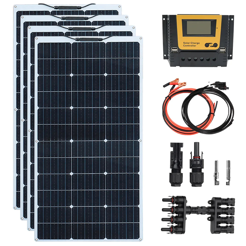 12v portable Solar Panel Flexible 18V 100W 1000W 500W 400w 300W 200w plate CELLS Monocrystalline silicon Panel Solar kit charger