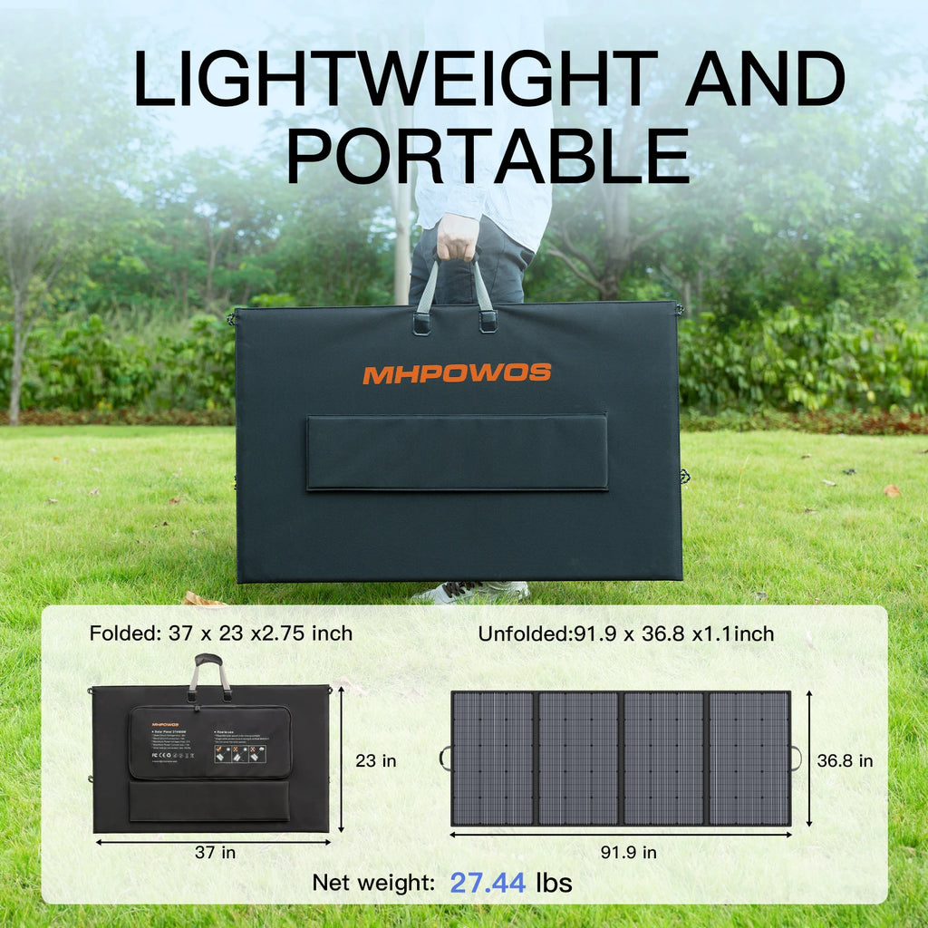 MHPOWOS Solar Panel with Adjustable Kickstand 400W Foldable Portable Solar Charger, IP67 Waterproof for Camping, RVs, Blackouts