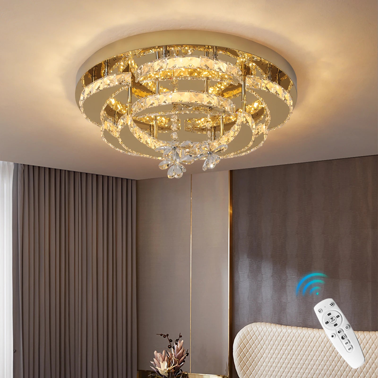 Luxury Gold K9 Crystal Ceiling Lamp Dimmable Led Chandelier Modern Living Dining Room Decor Pendant Light Lustre Home Fixture