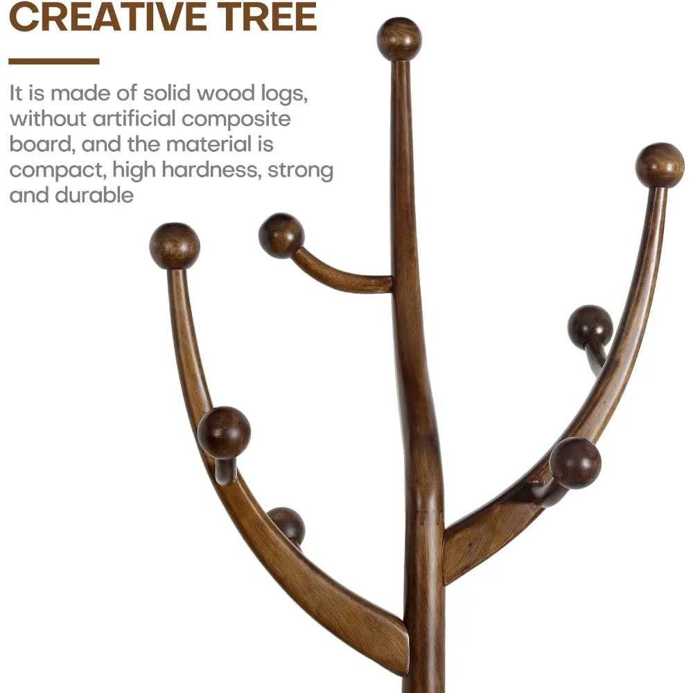 Freestanding Wood Coat Tree Rack with 8 Hooks, Creative Design Tree Branch-look, Standing Coat Rack Clothes Hanger Sta