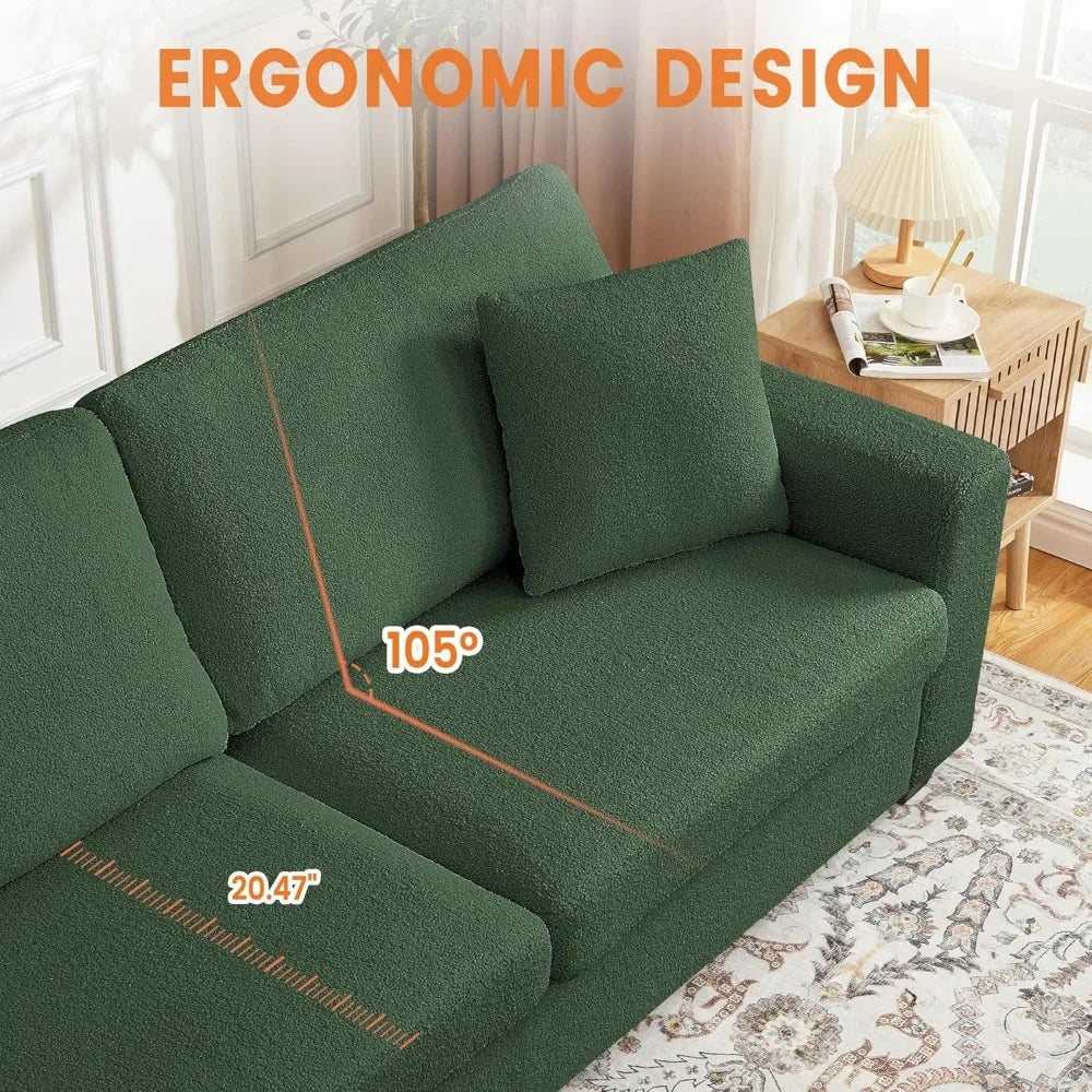 83 Couch for Living Room, Comfy Sofa with Deep Seat, Modern Sofa with Wide Armrest, Removeable Cover, Teddy Fleece 3 Seat