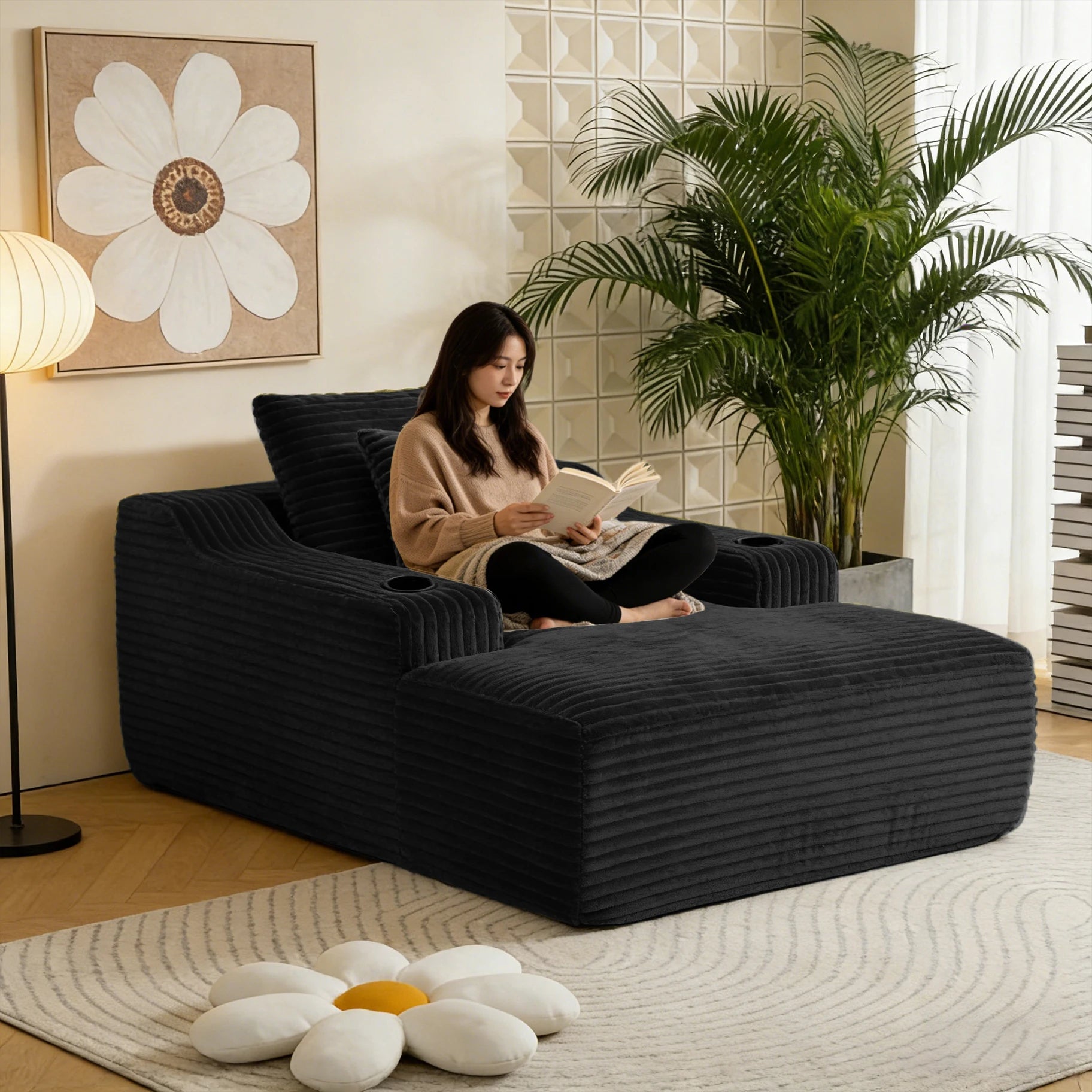 67'' Corduroy Chaise Lounge Chair Indoor, Oversized Upholstered Boneless Sofa Bed, Cloud Sofas Couches for Living Room