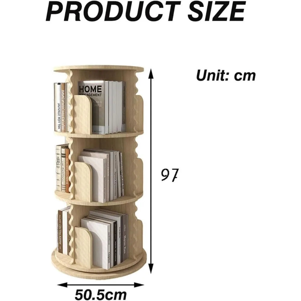 360° Rotating Bookshelf Tower,6-Layer Revolving Bookcase Storage Rack,Floor-Standing Wooden CD Rack for Small Space for Bedrooms