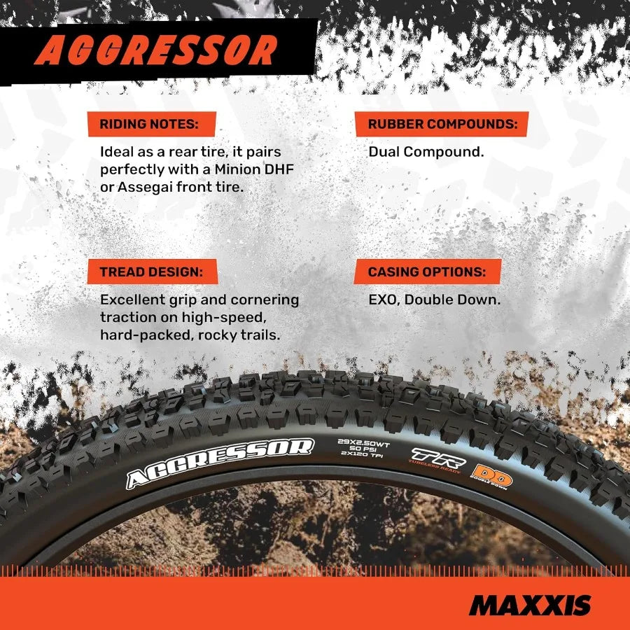 Aggressor - 2 Pack - 26 27.5 29 - Mountain Bike Tire Tubeless Ready Engineered for High-Speed Performance on Hard-Packed and Ro