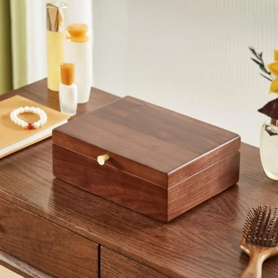 Black Walnut Wooden Jewelry Box for Women 2 Layer Jewelry Organizer with Removable Tray for Watches Rings Earrings Necklace Bra