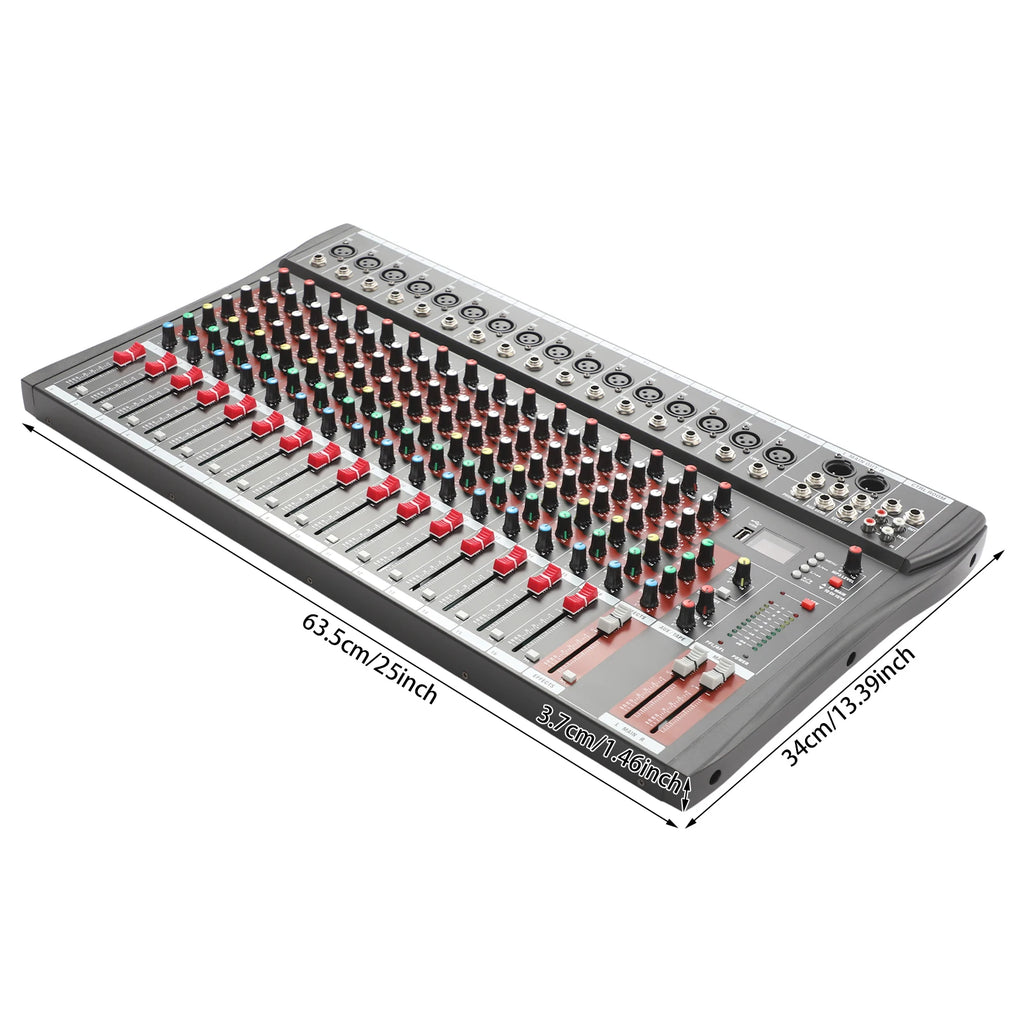 16-Channel Audio Mixer Console with Headphone Jack Professional Bluetooth Dj Audio Mixer for Home KTV, Webcasting, Campus Events