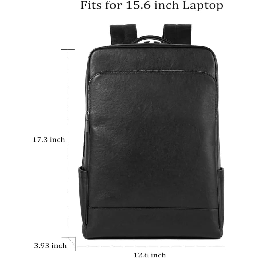 15.6 Inch Genuine Leather Laptop Backpack for Men Women Business Travel Backpack Hiking Rucksack Daypack 1#Black