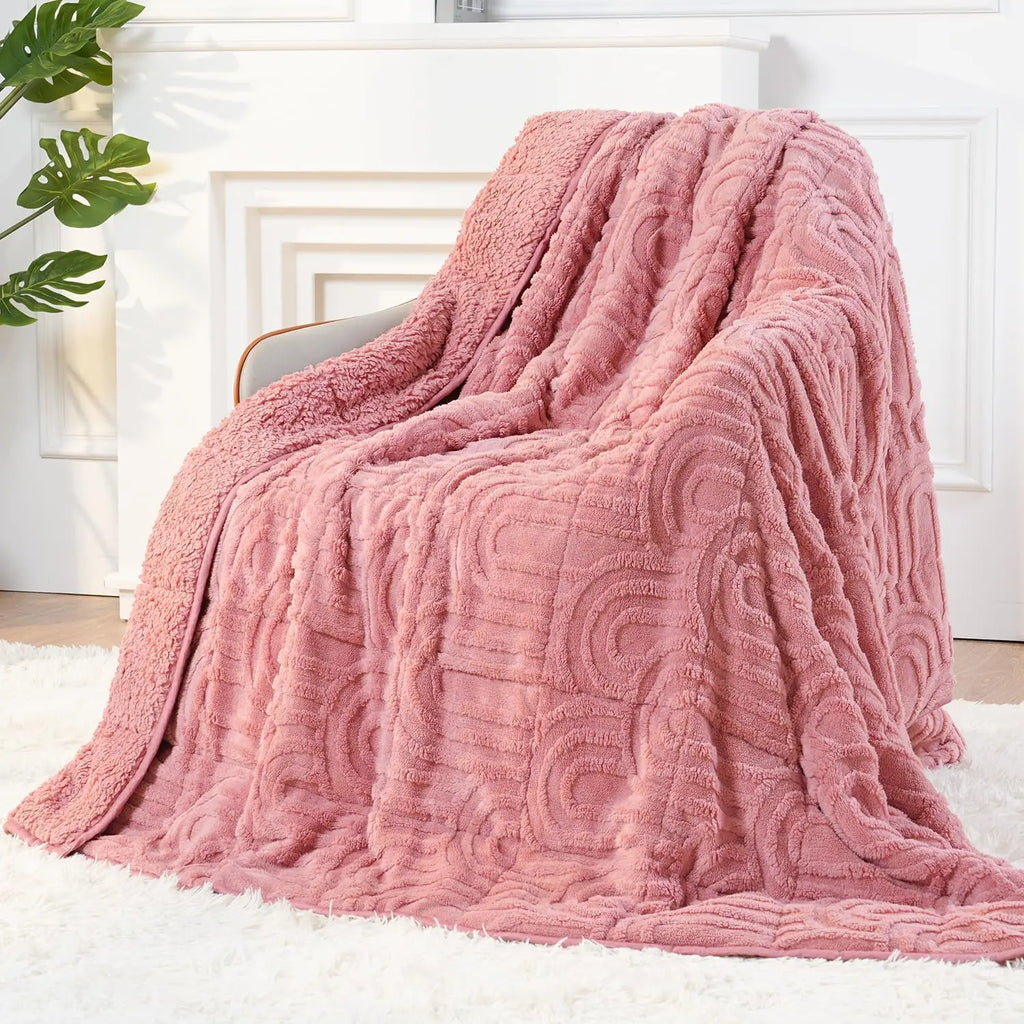 15 lbs Weighted Fleece Blanket for Sleep, Soft Dual-Sided Sherpa & Fuzzy Cover, Cozy Winter Throw (Apricot Pink, 60x80 Inches)